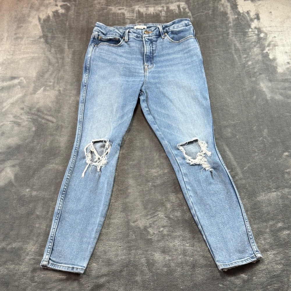 Good American Womens High Rise Distressed Skinny Jeans Blue Size‎ 6/28